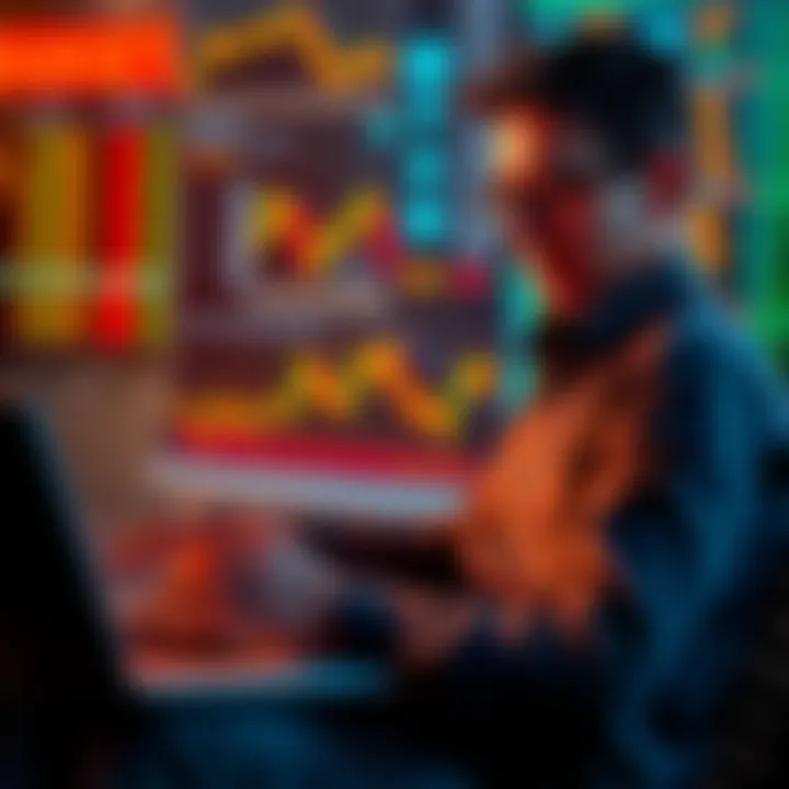 A person casually looking at stock market charts on a laptop, appearing indifferent to the fluctuations, symbolizing long-term holders' numbness to market dips.