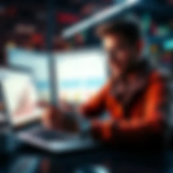 Person analyzing KAS investment options with charts and graphs on a laptop