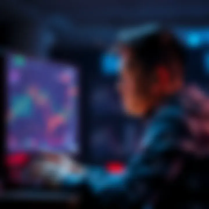 Investor planning for long-term crypto lock An investor looking at a screen displaying crypto charts, contemplating long-term investments in Flare and XRP until 2030.