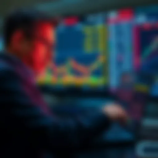 A worried investor looking at stock charts on a laptop, with headlines about world events in the background