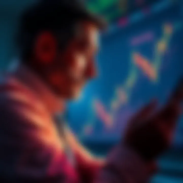 Investor Reflecting on Financial Loss A somber investor looking at a chart showing a downward trend, representing their losses in the market, with a thoughtful expression on their face.