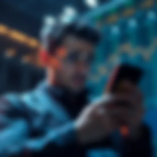 An investor looks frustrated while checking Bitcoin prices on a smartphone, reflecting on buying at a high price.