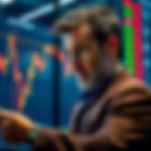 An investor analyzing a stock market chart with a downtrend, considering the best time to act before a potential record low.