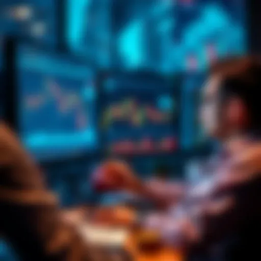 An informed investor analyzing stock market trends on a computer with charts and graphs