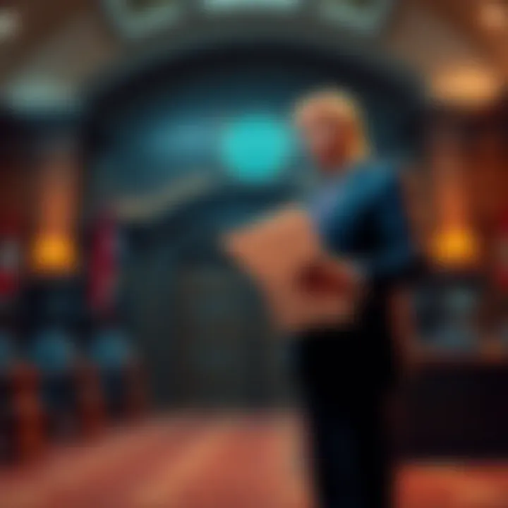 A billionaire investor stands in front of a courtroom, holding legal documents, representing a lawsuit against Donald Trump's cryptocurrency project.