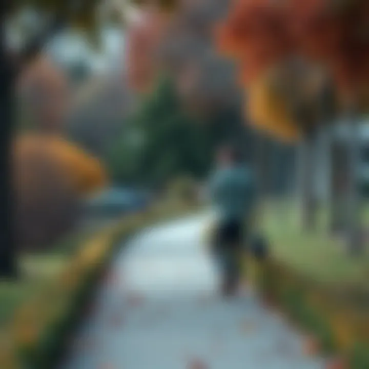 Investor Walking in Nature An investor taking a calming walk in a peaceful park during market decline, reflecting on emotional resilience.