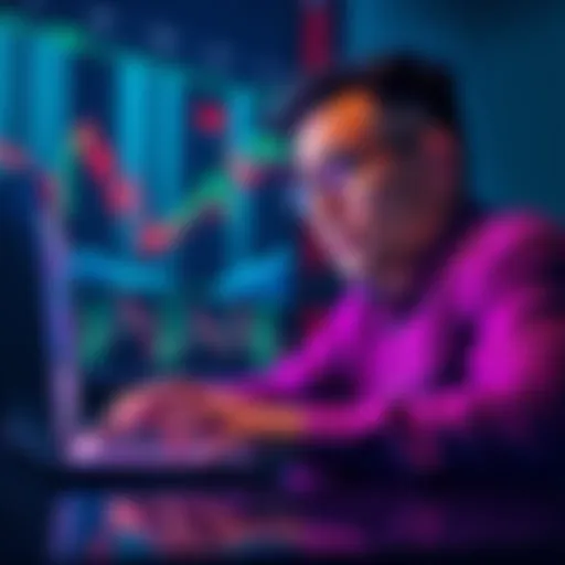 An investor looks concerned while monitoring XRP price on a laptop, reflecting market volatility.