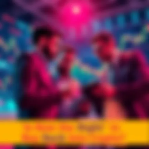 Group of investors looking at cryptocurrency charts and discussing potential buying opportunities in the market.