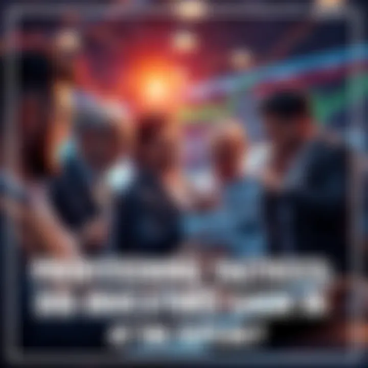 Group of investors looking at charts and graphs, discussing selling strategies at peak market prices