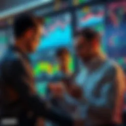 Investors Analyzing Market Trends A group of investors looking at financial charts and graphs on a digital screen, discussing the future of market trends in 2026.