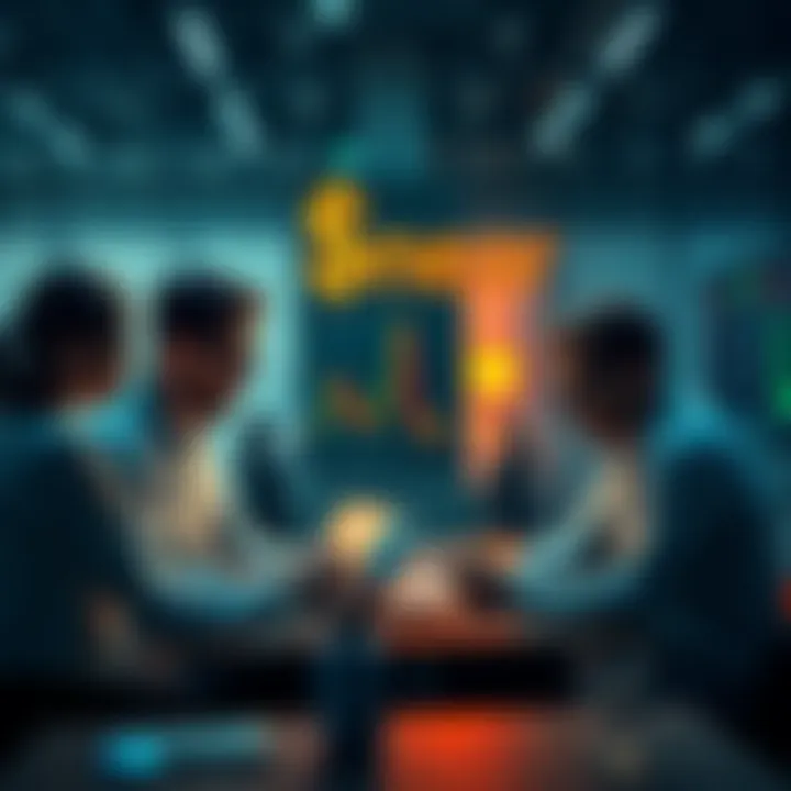 A group of investors discussing strategies about $near investments for 2026 in a modern office setting