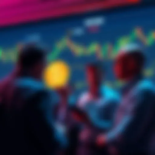 Group of investors reviewing Bitcoin price charts and discussing potential stock sell-off strategies