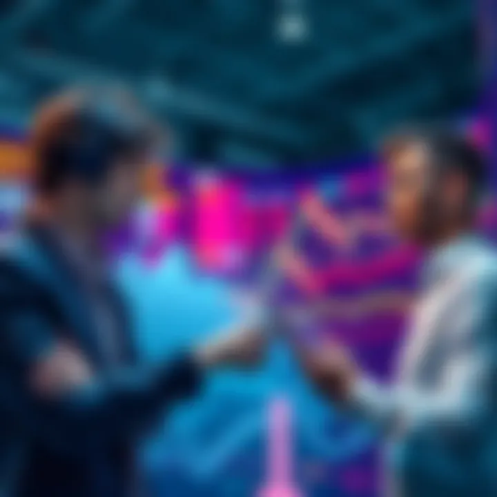 Group of investors discussing and reviewing stock charts while making purchases during market dip