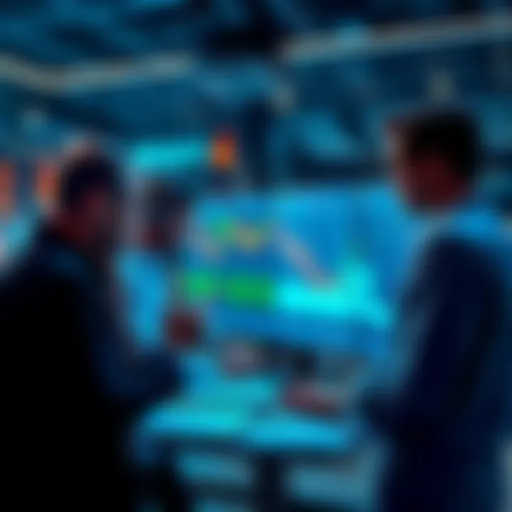 Group of investors analyzing stock charts and making buy decisions during market downturns