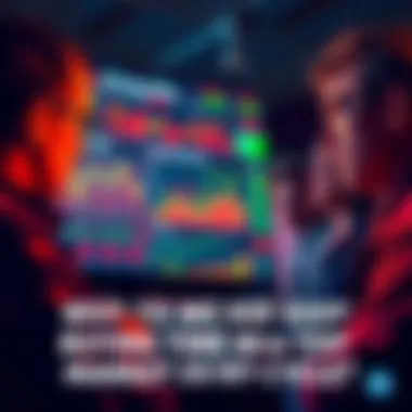 A group of people examining charts and graphs on a screen, expressing concern and confusion about market trends