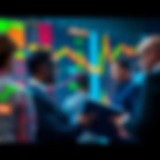 A group of investors looking at stock market graphs and charts, showcasing caution in buying decisions based on price levels.