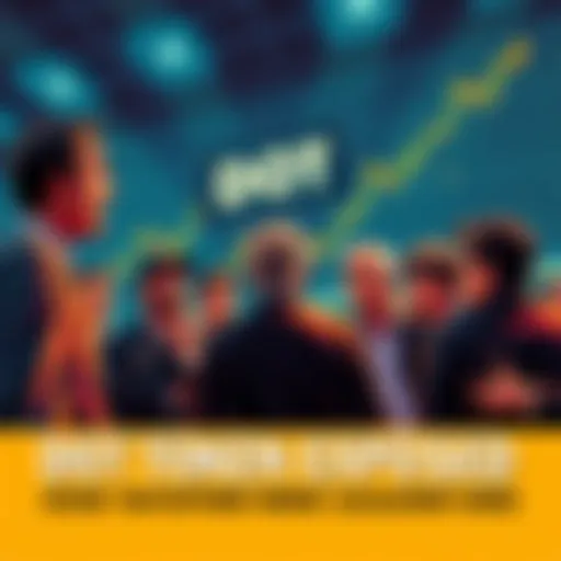 Group of worried investors looking at falling charts and discussing losses from DOT token investments