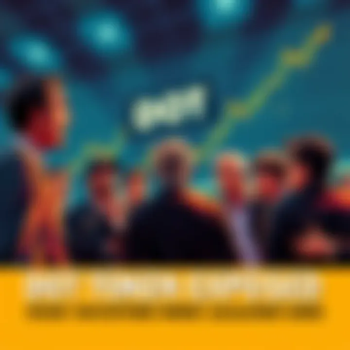 Investors React to DOT Token Losses Group of worried investors looking at falling charts and discussing losses from DOT token investments