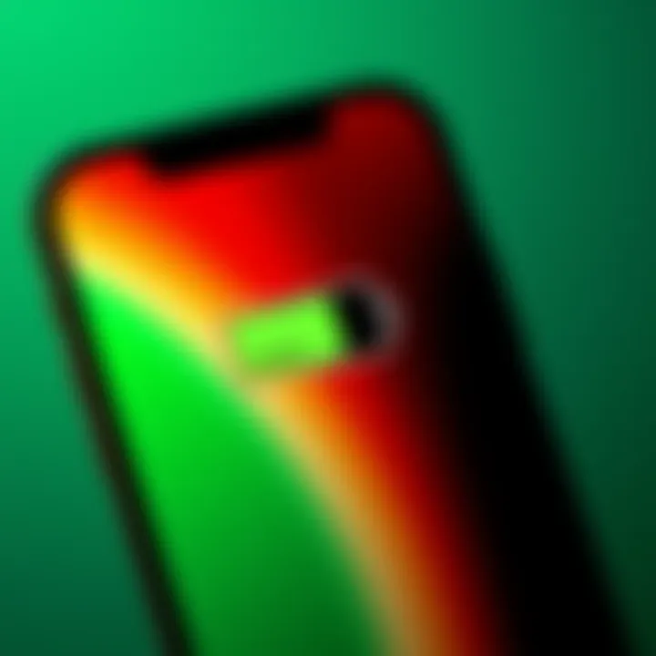 An iPhone Air displaying a low battery warning with a green background