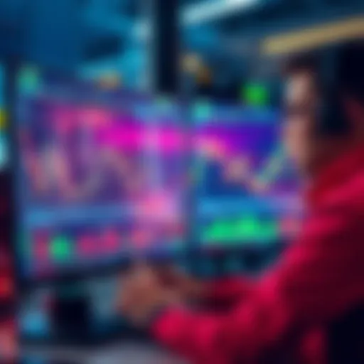 A trader analyzing charts on a computer screen, showcasing a user-friendly trading platform with graphs and data