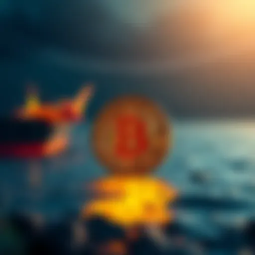 A digital representation of Bitcoin alongside the Hormuz Strait, symbolizing Iran's potential acceptance of cryptocurrency for environmental fees.