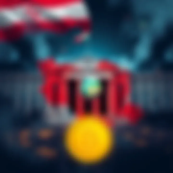 Illustration showing a map of Iran with a Federal Reserve building and Bitcoin symbol overlay