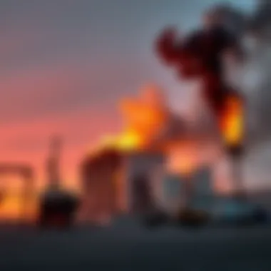 A damaged gas facility in Qatar after an attack, with visible smoke and destruction.