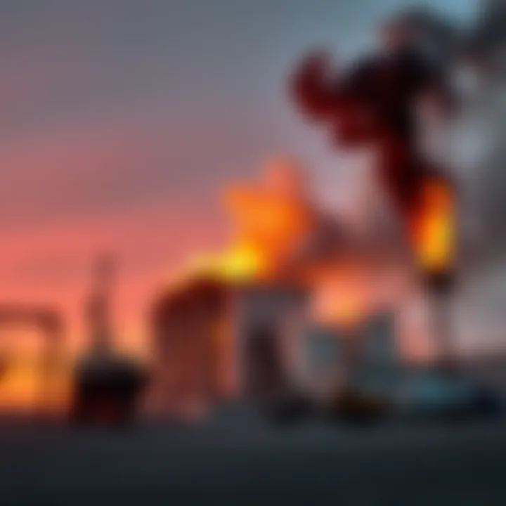 A damaged gas facility in Qatar after an attack, with visible smoke and destruction.
