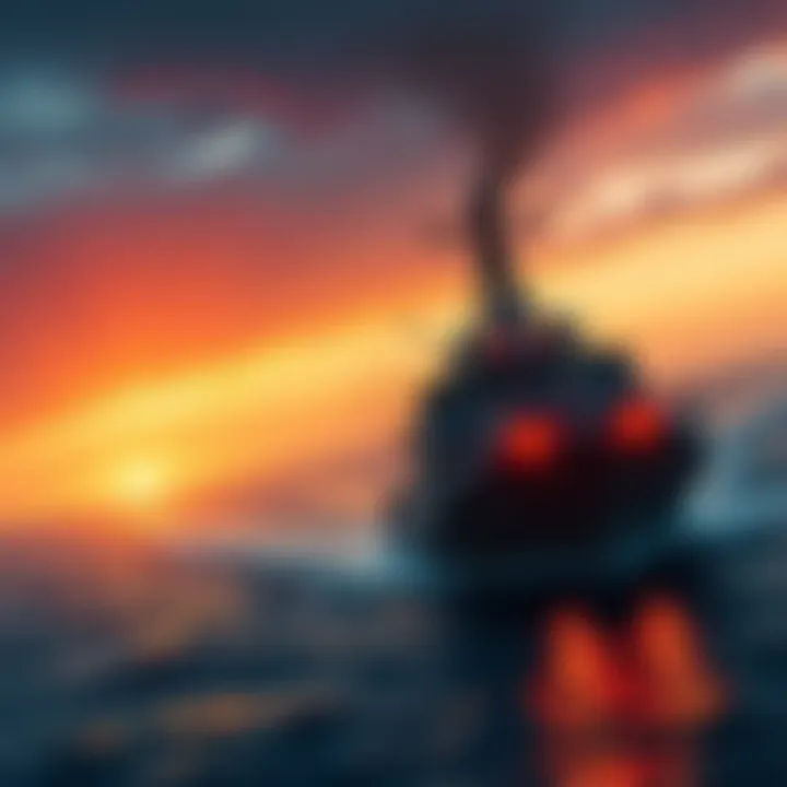 A naval ship in the Strait of Hormuz with warning signals indicating potential closure due to US blockade