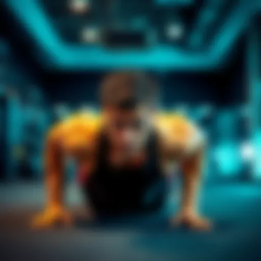 A person doing push-ups in a gym setting, showcasing strength training with a focus on fitness.