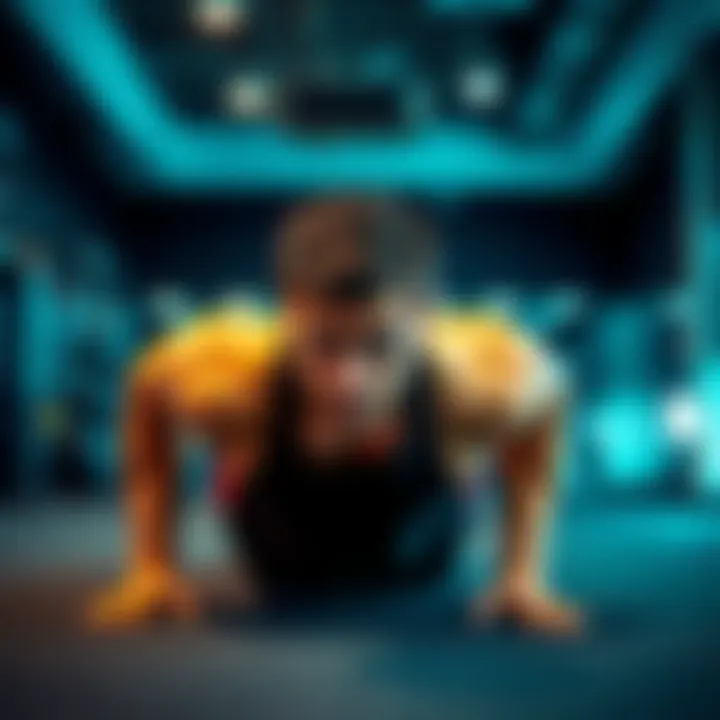 A person doing push-ups in a gym setting, showcasing strength training with a focus on fitness.