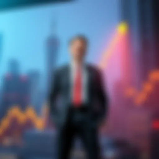 James Grube stands with a graph showing rising stock prices after acquiring shares