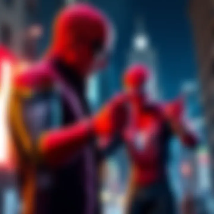 Jameson angrily pointing at Spider-Man against a dark city backdrop, showing tension between them