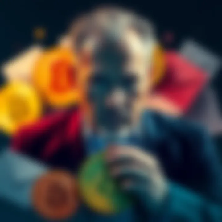 Jeffrey Epstein surrounded by Bitcoin symbols and emails