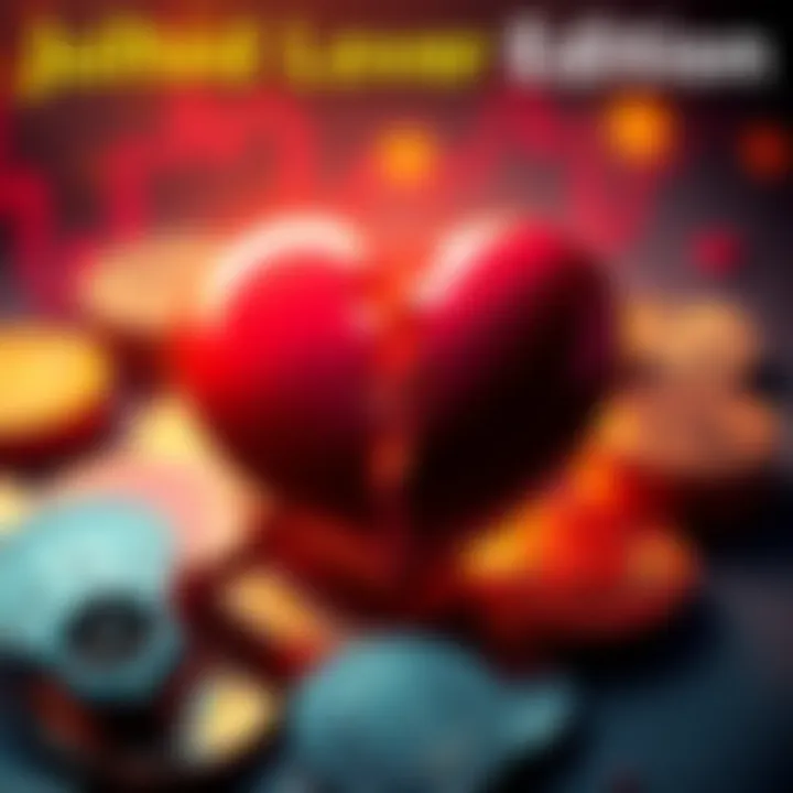 A broken heart symbol with cryptocurrency coins surrounding it, illustrating the emotional struggles in the crypto community