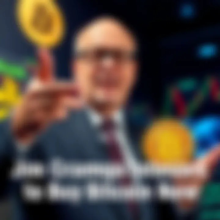 Jim Cramer points to a Bitcoin symbol while discussing investment opportunities.
