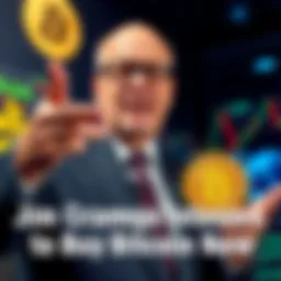Jim Cramer Promoting Bitcoin Jim Cramer points to a Bitcoin symbol while discussing investment opportunities.