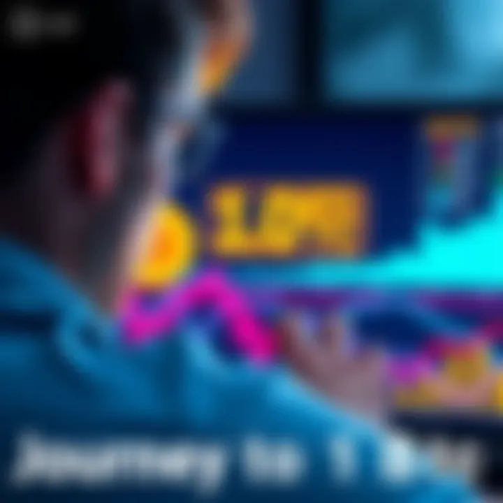 A person looks at a digital wallet showing almost 0.3 BTC on a computer screen, symbolizing a ten-year journey in cryptocurrency aiming for 1 BTC.
