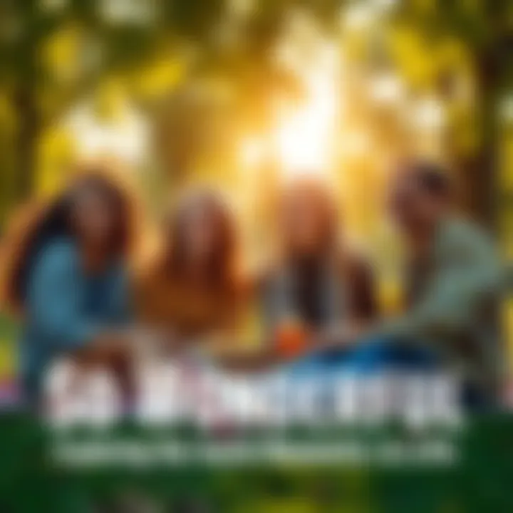 A group of friends laughing and enjoying a picnic in a sunny park.