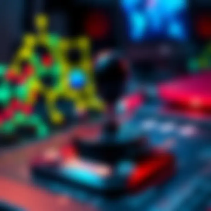 A joystick being used to create randomness, with colorful graphics and symbols representing entropy around it.