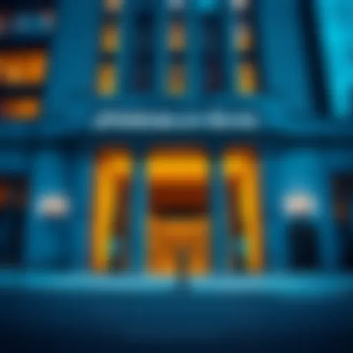 Exterior view of JPMorgan bank building with a focus on its entrance, reflecting the decision to close crypto accounts amidst President DJT's directive.