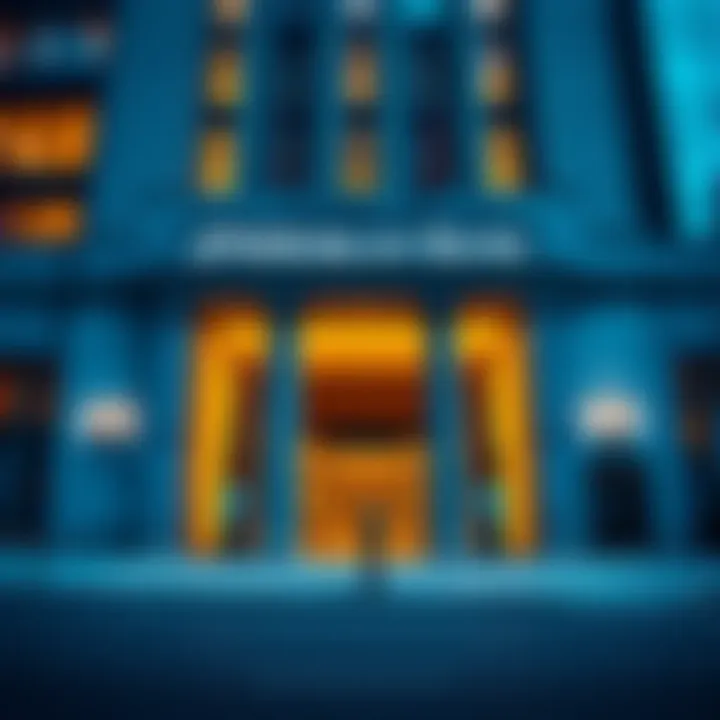 Exterior view of JPMorgan bank building with a focus on its entrance, reflecting the decision to close crypto accounts amidst President DJT's directive.