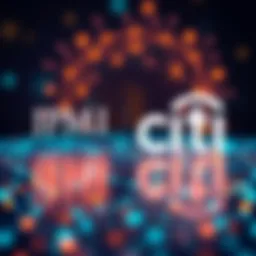 JPMorgan logo and Citi logo with blockchain symbols in background