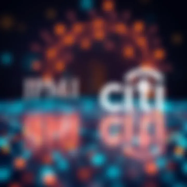 JPMorgan logo and Citi logo with blockchain symbols in background