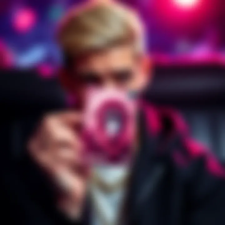 Pop star Justin Bieber looking concerned while holding a digital image of a Bored Ape NFT, with a sharp contrast between its past high value and current low value