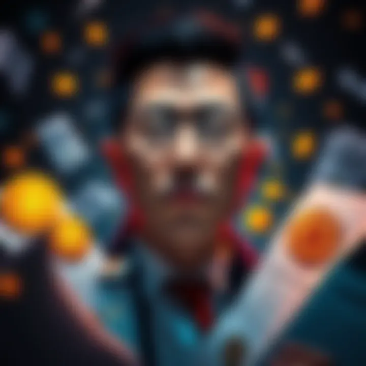 Justin Sun surrounded by legal papers and cryptocurrency symbols, reflecting his financial troubles over a $190 million loss connected to Trump