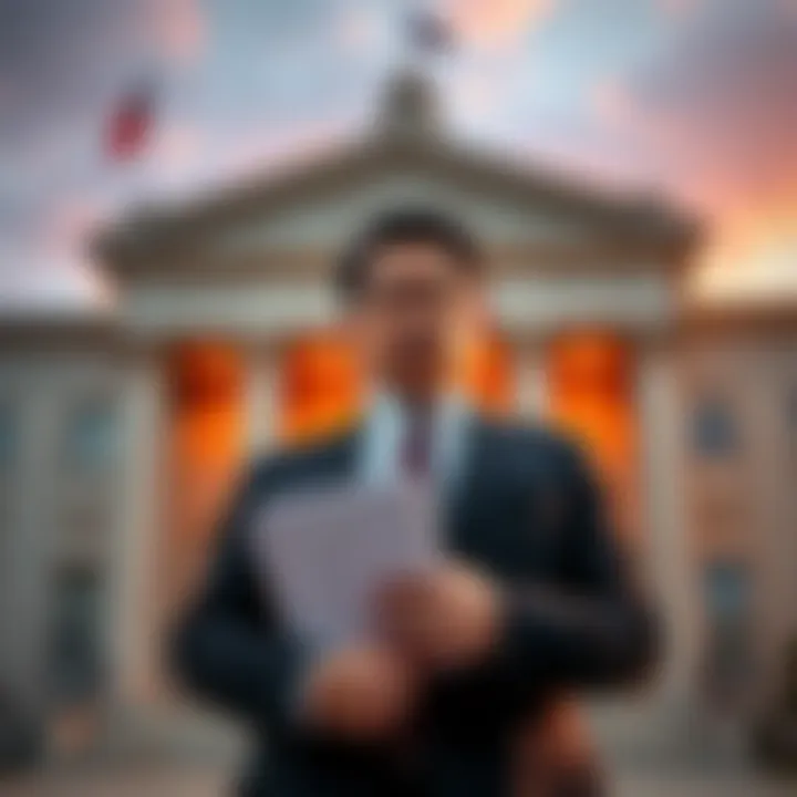 Justin Sun stands in front of a courthouse holding legal documents, ready to take action against World Liberty Financial owned by the Trump family.