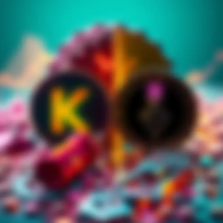 A visual comparison of Kadena's decline and Kaspa's success in the crypto market, featuring symbolic representations of both projects.