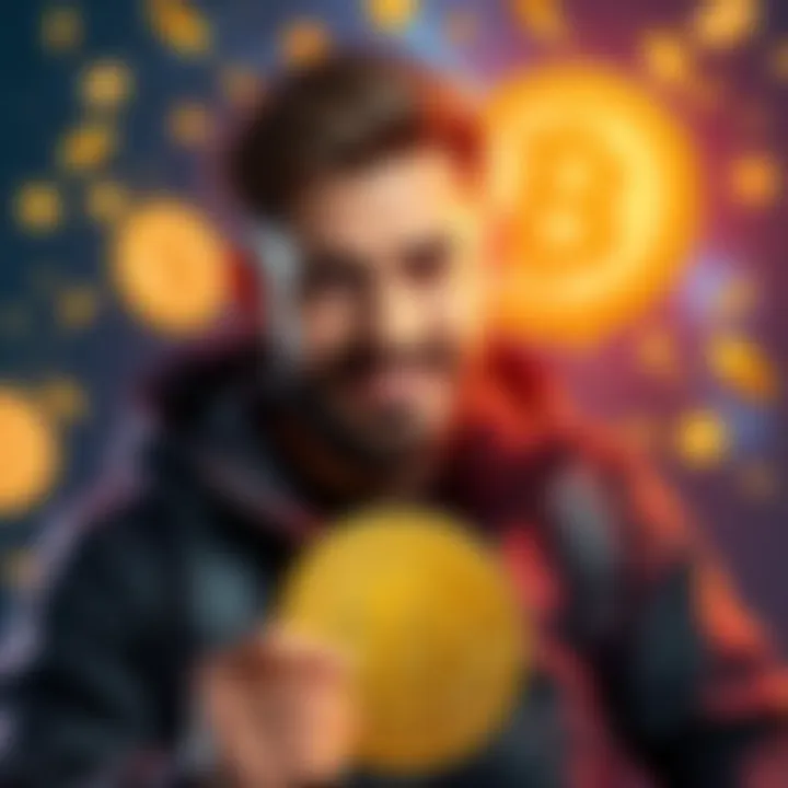 Streamer Kai Cenat promoting Bitcoin payments for his university courses, surrounded by digital currency symbols