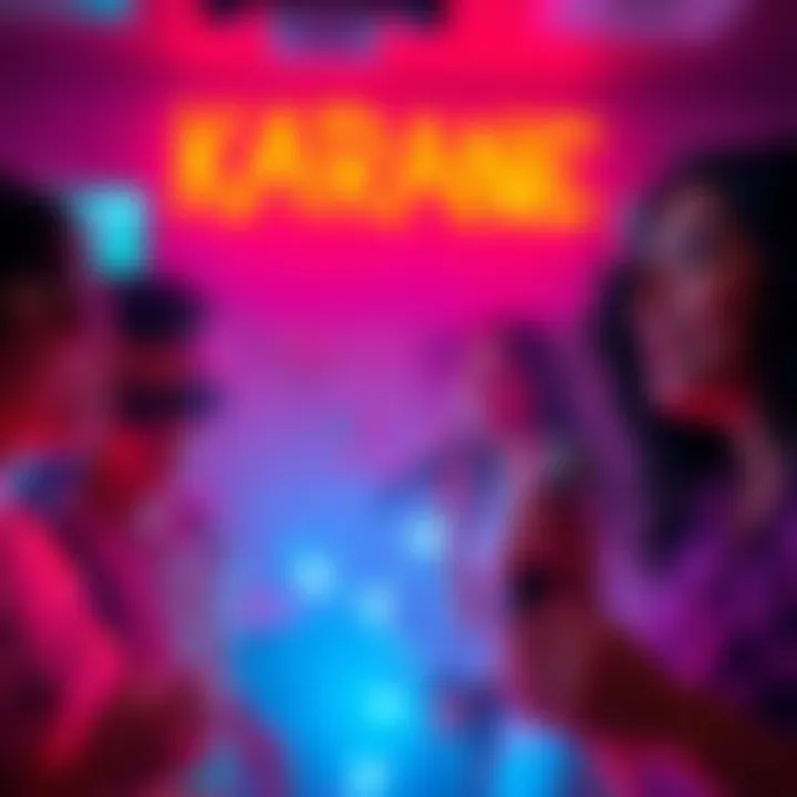 People enjoying a lively karaoke night, singing popular Sleep Token songs like Damocles and Granite